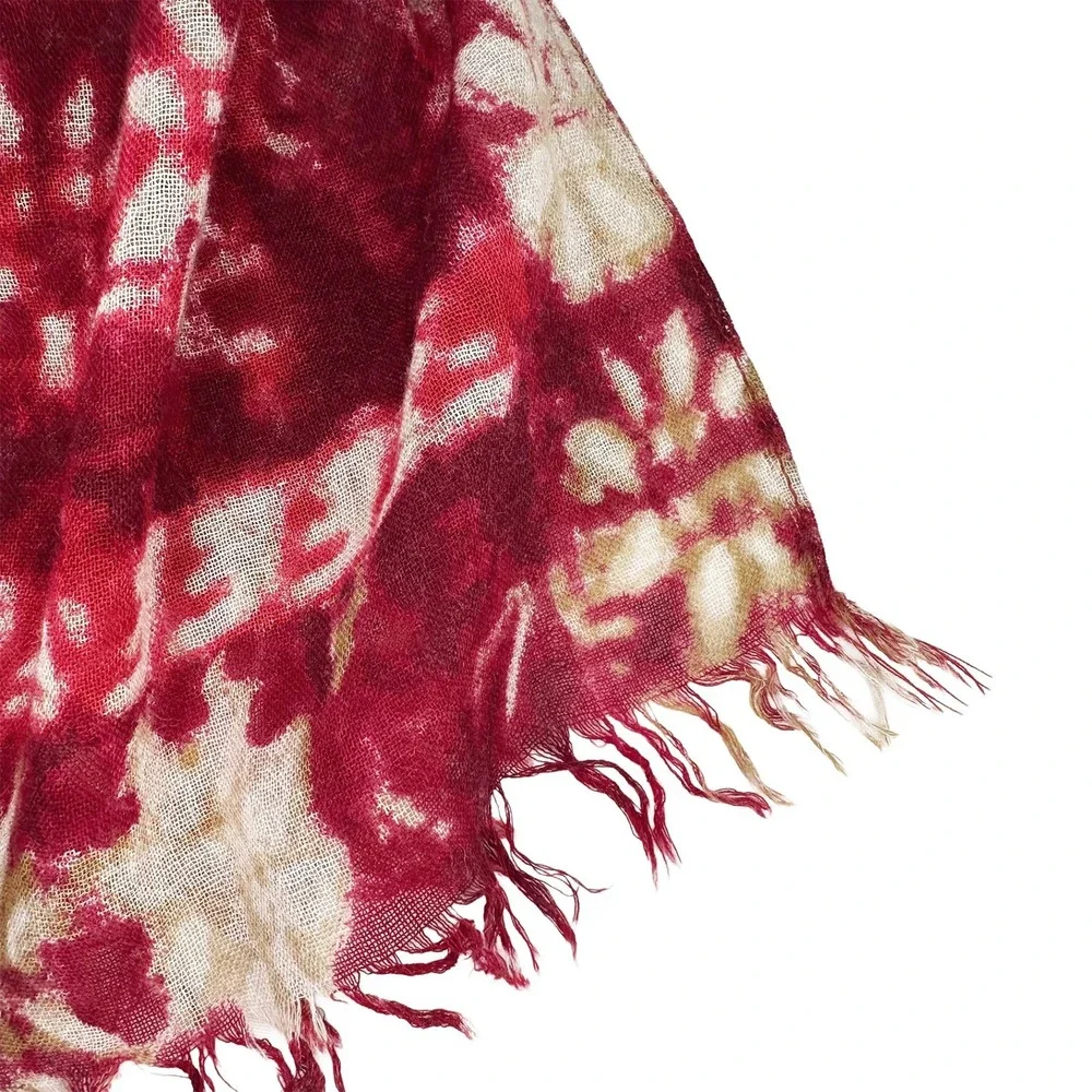 PURE JILL Floral Tie-dye Lightweight Fringe Scarf NWT • red, cream • boho chic